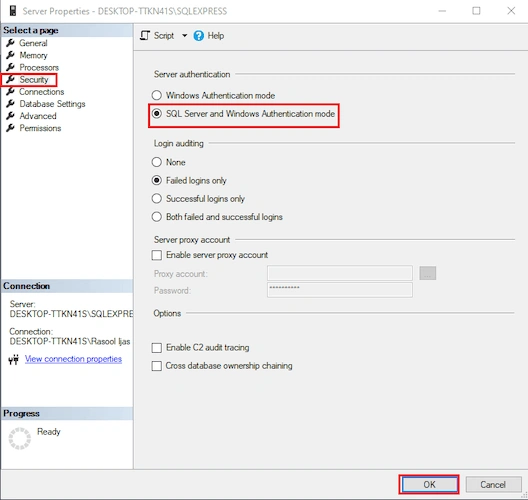 Login failed for user 'sa'. Microsoft SQL Server, Error 18456