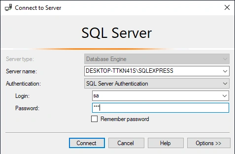 Login failed for user 'sa'. Microsoft SQL Server, Error 18456