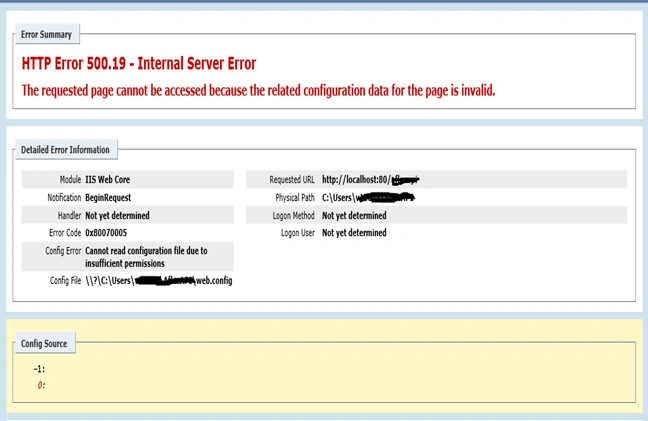Http error 500.19 - Internal Server error
