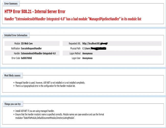 Http error 500.21 - Internal Server error