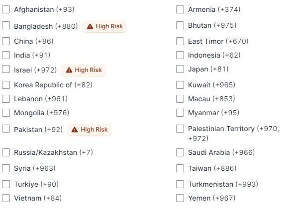 Select the countries