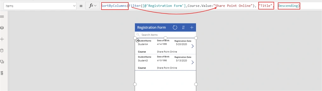 Sort, SortByCoulmn Along With Filter Functions Used In Microsoft PowerApps Gallery