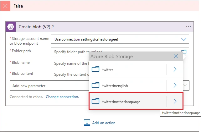 Split and Store the different language tweets in blob storage Using Azure Logic App
