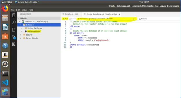 SQL Server 2017 Docker Container And Web API In .NET Core In Ubuntu 18.04
