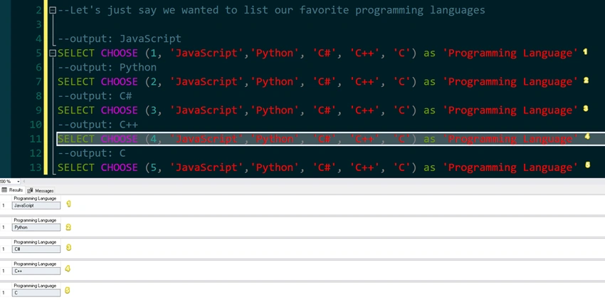 SQL's CHOOSE Function