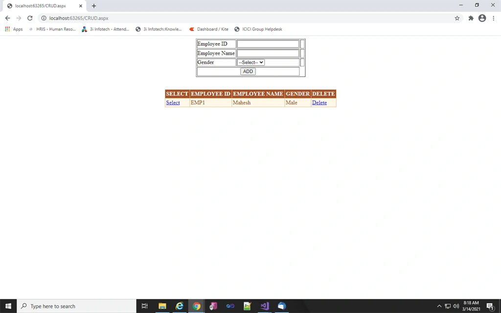 Static CRUD Operation In C#