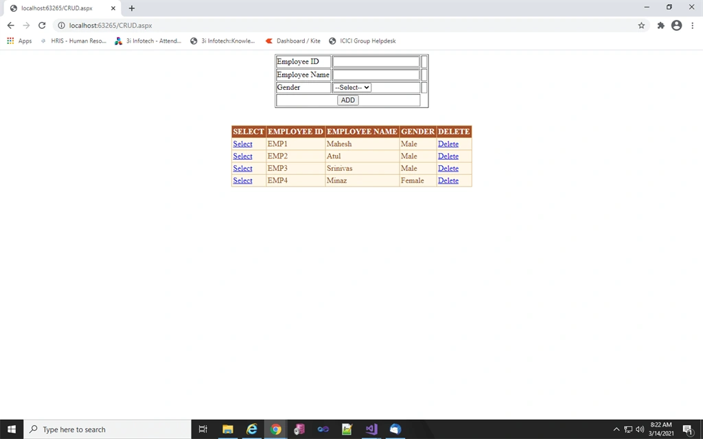 Static CRUD Operation In C#