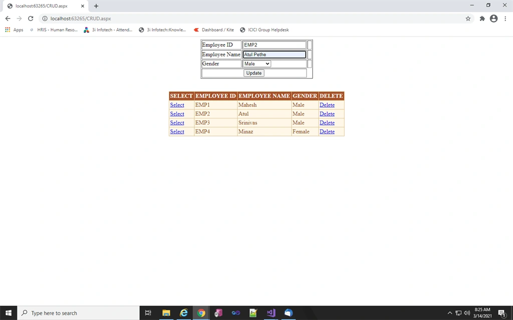 Static CRUD Operation In C#