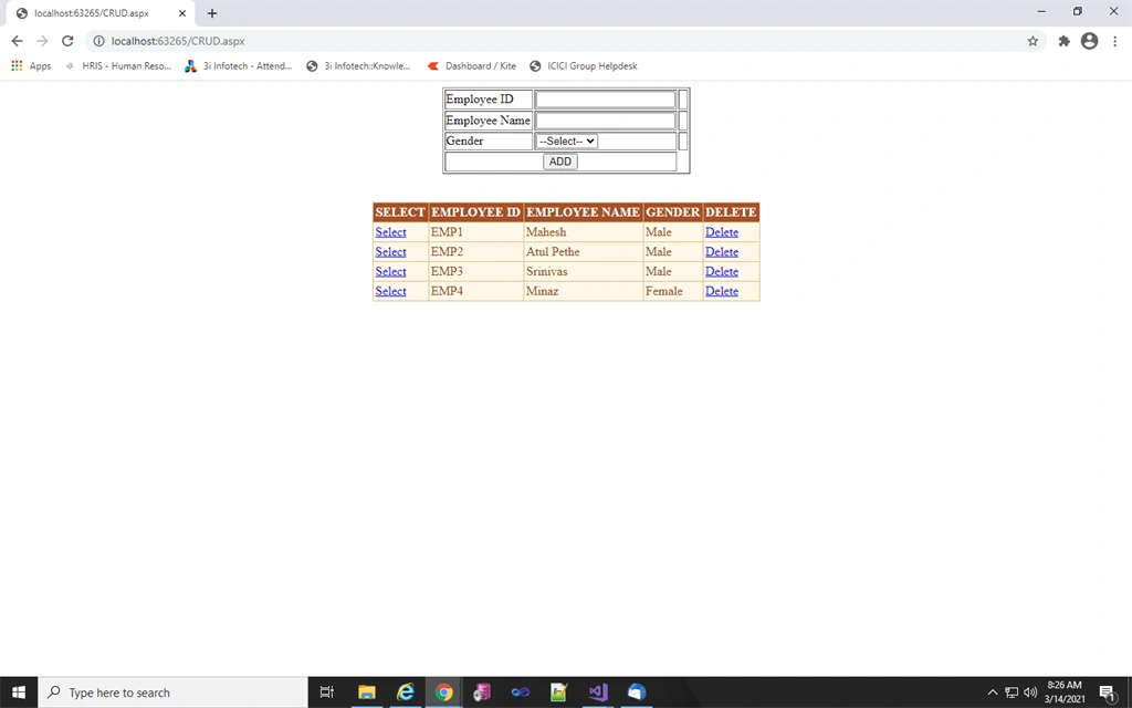 Static CRUD Operation In C#
