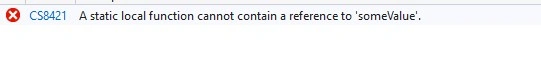 Static Local Functions in C# 8.0