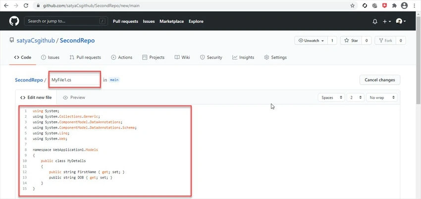 Repository in GitHub