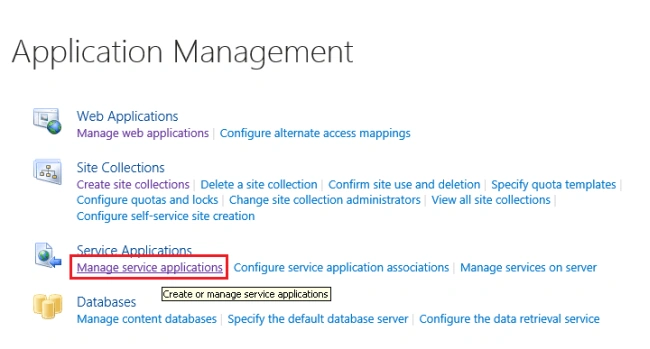 Manage Service Application