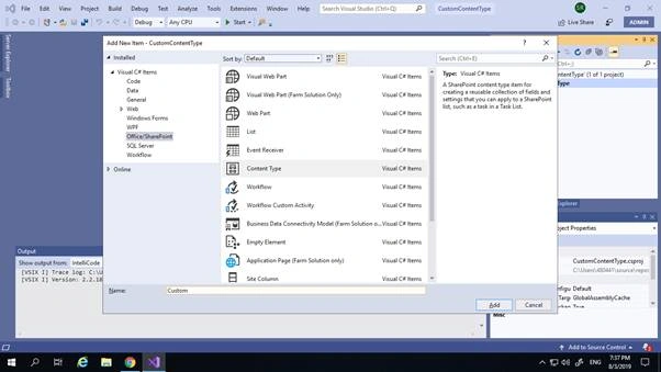 Steps To Create Content Type Using Visual Studio