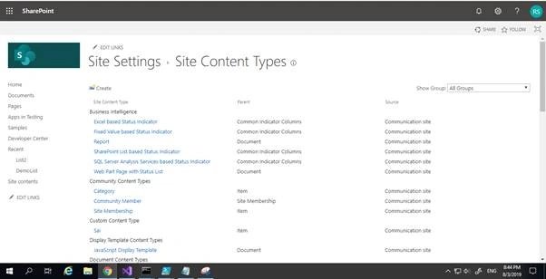Steps To Create Content Type Using Visual Studio