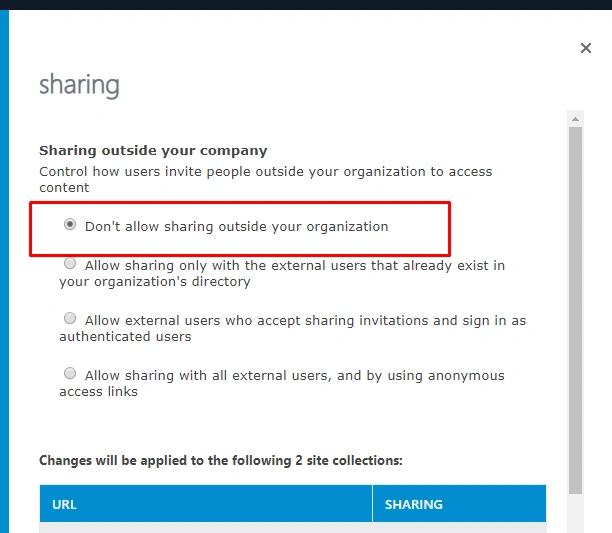 Don’t allow sharing outside