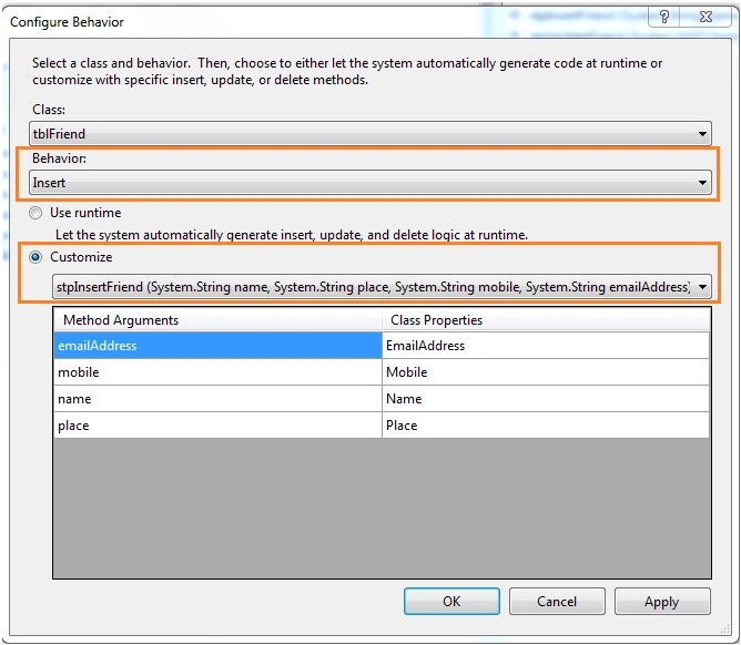 Configure Behaviour