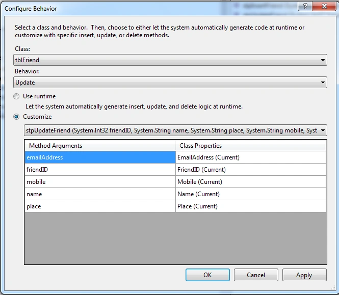 Configure Behaviour