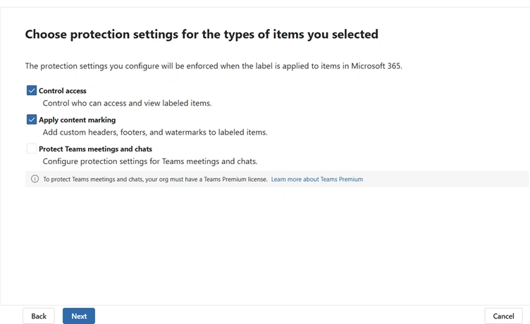 Choose protection setting
