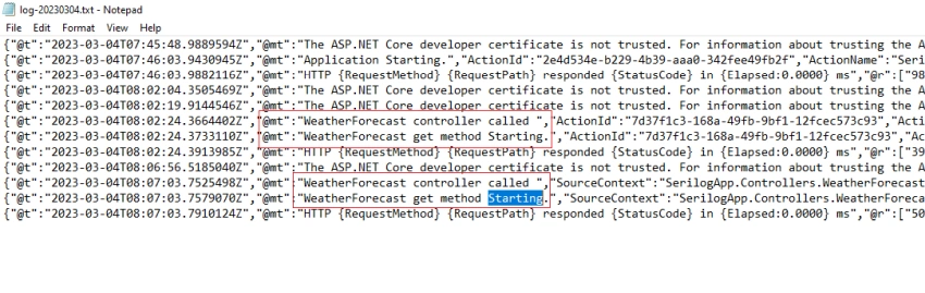 Structured Logging using Serilog in ASP.NET Core 7.0