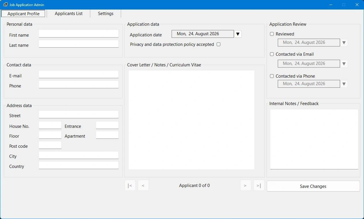 Job application admin screenshot 24 08 2026