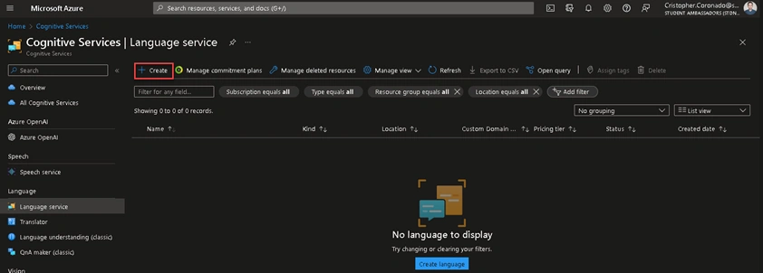 Setting up Azure Language resource
