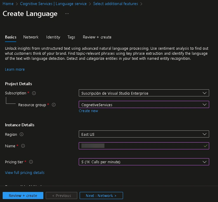 Setting up Azure Language resource