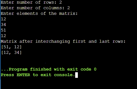 interchange matrix in Java