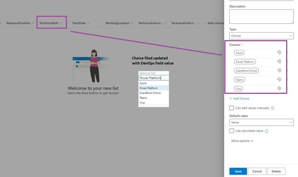 Sync SharePoint Online Choice Column with Azure DevOps