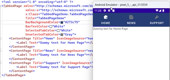 XML Code for TabbedPage