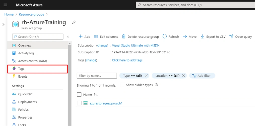Tagging in Azure Resource Groups
