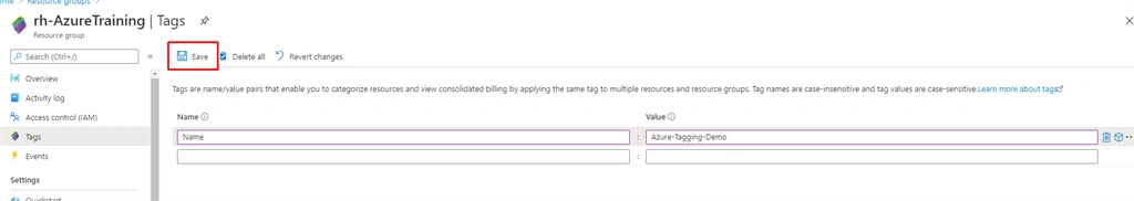 Tagging in Azure Resource Groups