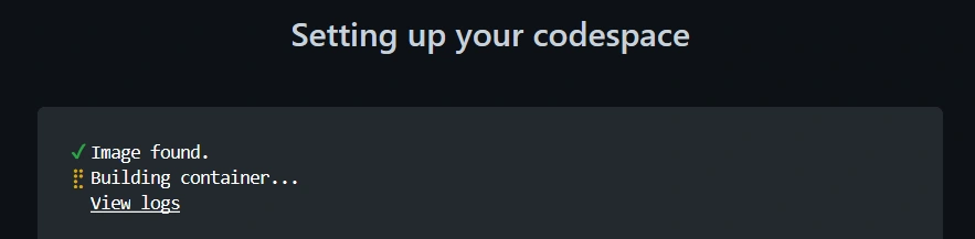 A loading page while the codespace is being configured and created.