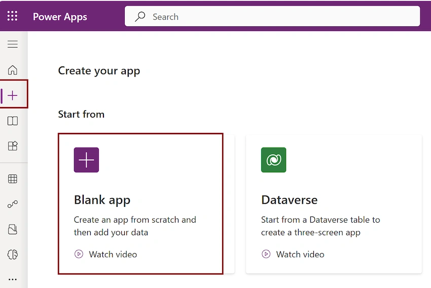 Select the Canvas app from blank