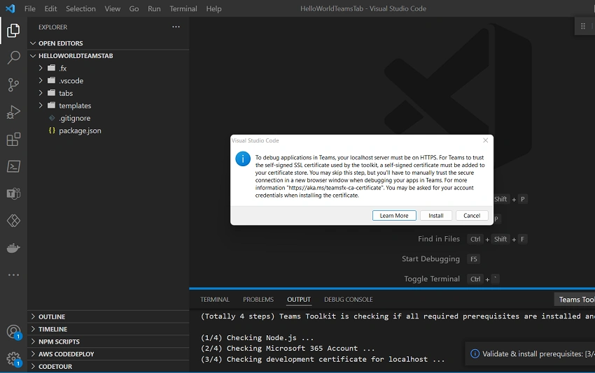 Teams Toolkit for Creating Microsoft Teams Tab