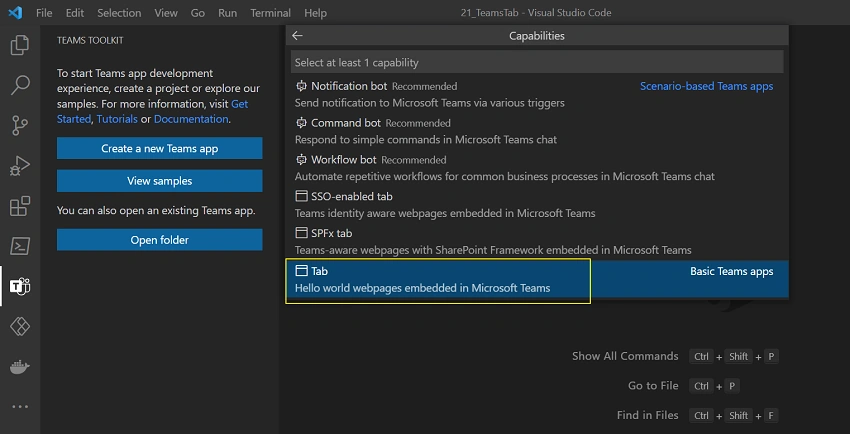 Teams Toolkit for Creating Microsoft Teams Tab