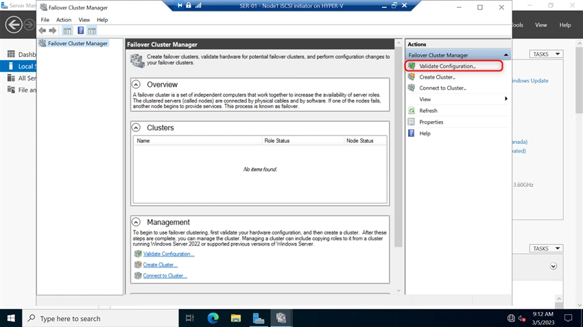 Install And Configure Two Node Failover Cluster