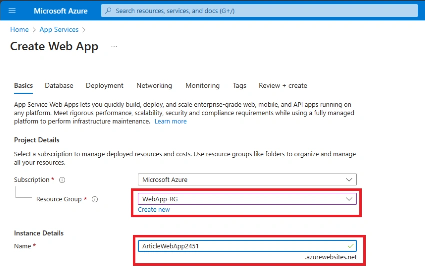 Create web app