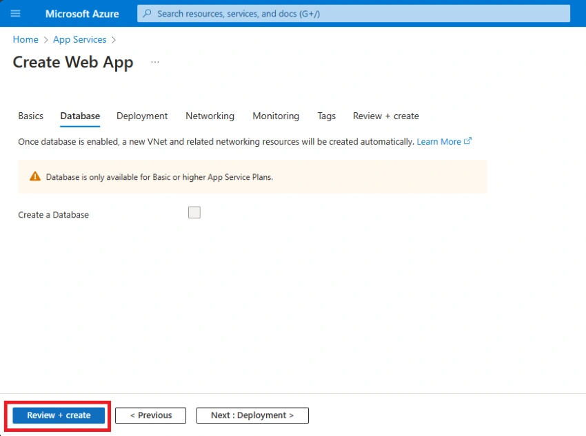 Create database