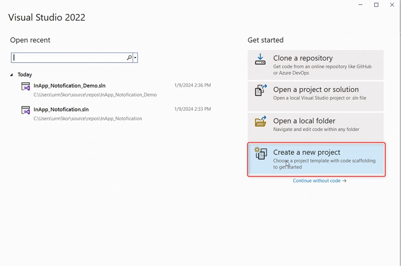 Visual Studio new project