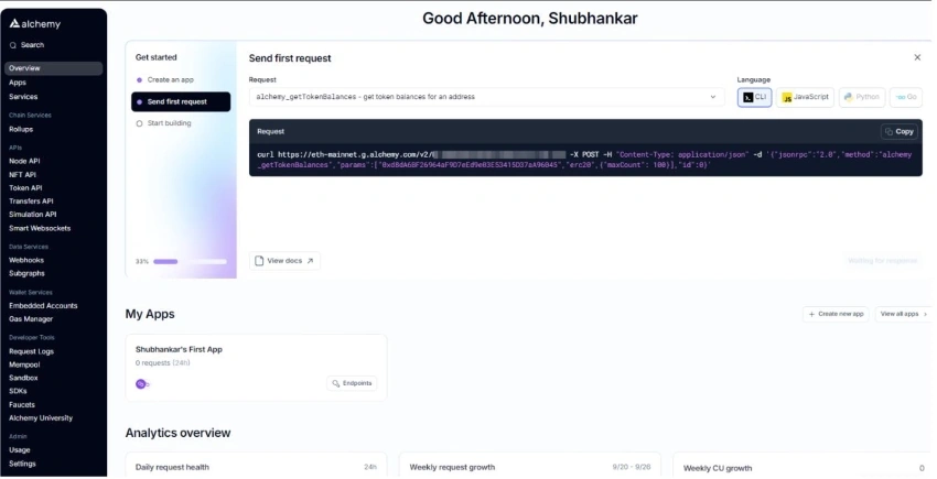 Alchemy dashboard home