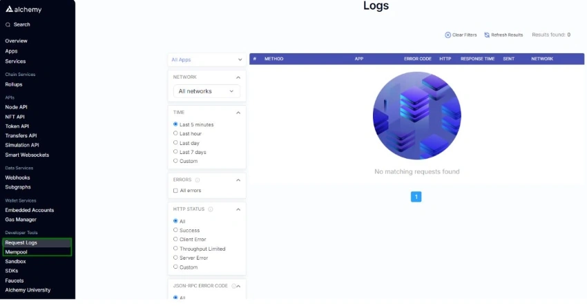 Alchemy Dashboard Logs