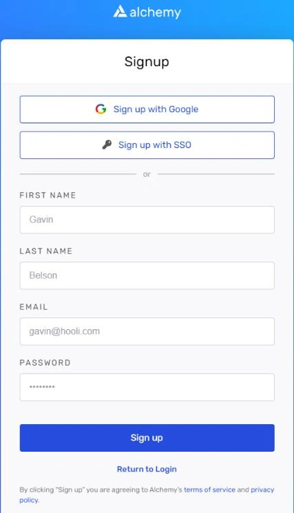 Alchemy Sign up