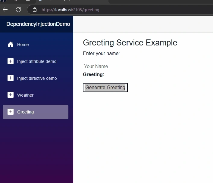 Dependency Injection Demo Gif