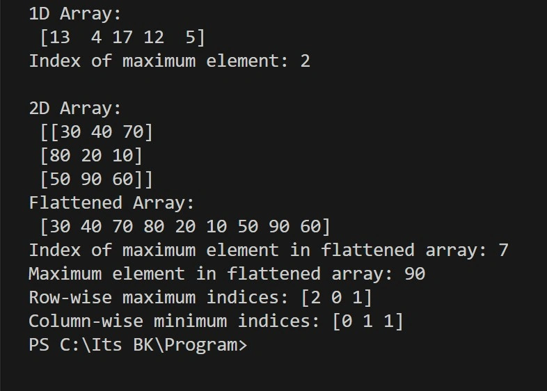 argmax and argmin output