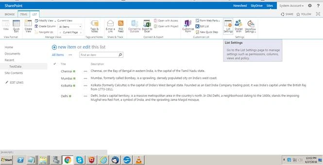 list settings
