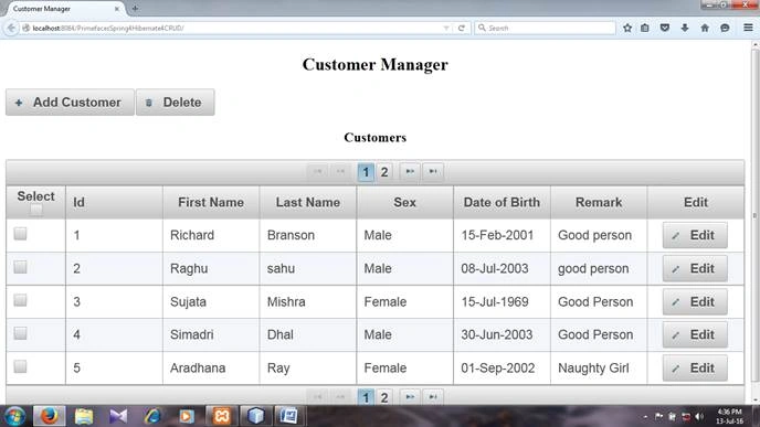 Index.xhtml page