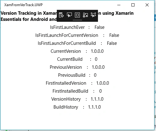 Version Tracking in Xamarin Forms application using Xamarin Essentials for Android and UWP