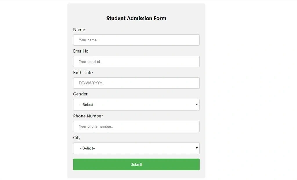 Student registration form