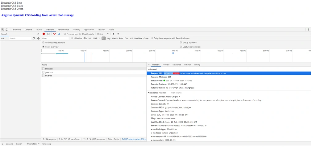 Angular Dynamic CSS Loading From Azure Blob Storage