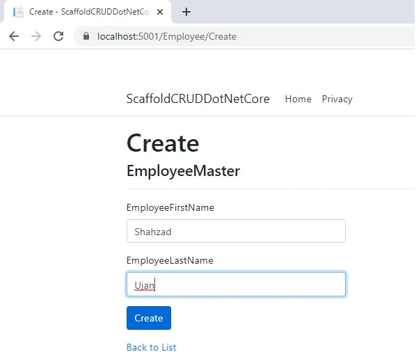 Simple Scaffolding CRUD Operations In ASP.NET Core Using EF Core DB First Approach